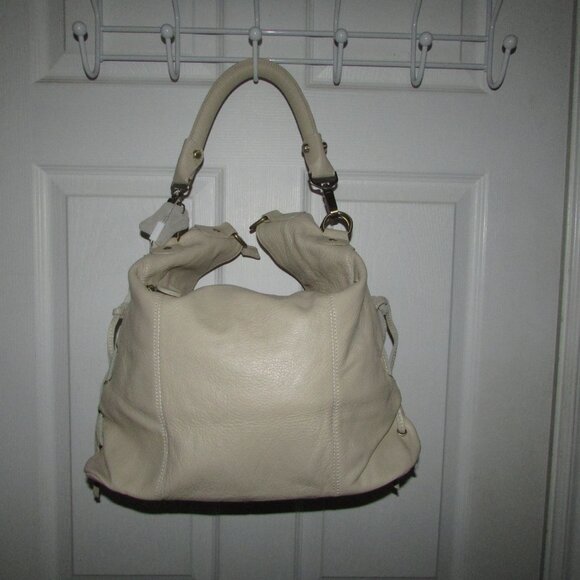 Leather Cream Pocketed Hobo Handbag - NEW - Picture 5 of 15